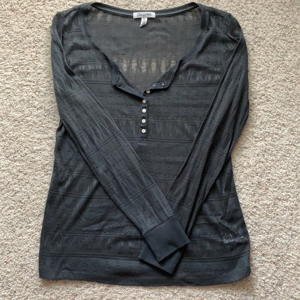 Aeropostale Charcoal Gray Sheer Henley